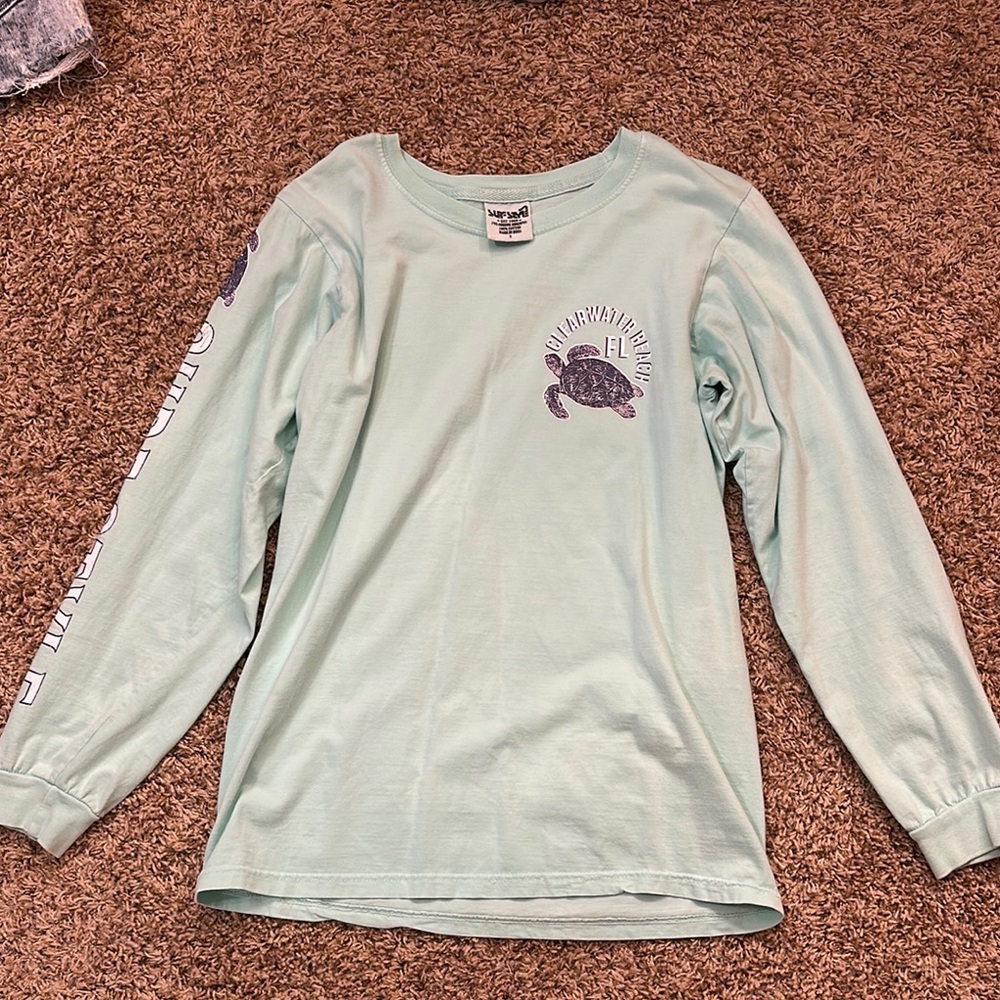 Surf Style Blue Long Sleeve Tee Casual Cotton